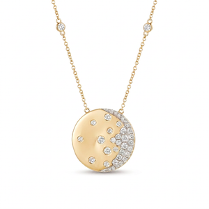 14K Yellow Gold .63ctw Diamond Circle Medallion Stationary Pendant Necklace