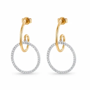 14K Yellow & White Gold .69ctw Diamond Circle Dangle Earrings
