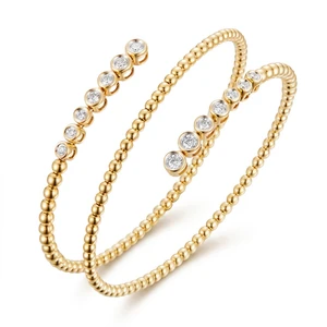 14K Yellow Gold .62ctw Diamond Beaded Flex Wrap Bracelet