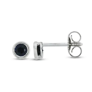 14K White Gold .37ctw Round Blue Sapphire Bezel Stud Earrings