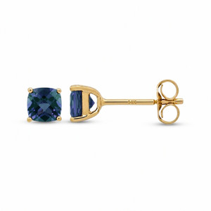 14K Yellow Gold 1.45ctw Cushion Cut Lab Created Alexandrite Stud Earrings