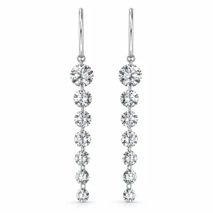 14K White Gold 2.01ctw Lab Grown Round Brilliant Pierced Diamond Dangle French Hook Earrings