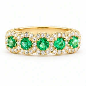 14K Yellow Gold Emerald & Diamond Scalloped Halo Ring