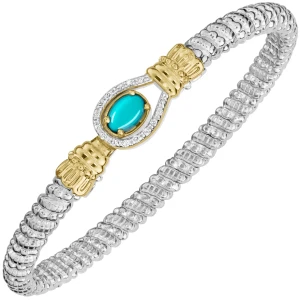 14K Gold & Sterling Silver Lasso Diamond & Turquoise Bangle