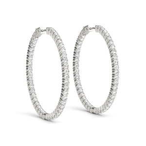 14K White Gold & Diamond Hoop Earrings 14K White Gold & Diamond Hoop Earrings