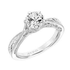 Diamond and 14kt White Gold Engraved Engagement Ring by ArtCarved Diamond and 14kt White Gold Engraved Engagement Ring by ArtCarved