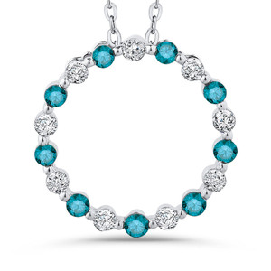 10kt White Gold, Blue and White Diamond Circle Necklace 10kt White Gold, Blue and White Diamond Circle Necklace
