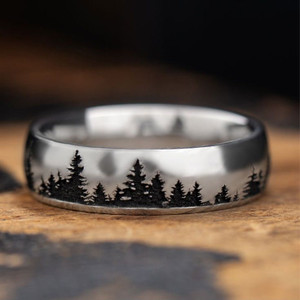 Cobalt Chrome Domed Ring with Carved Pine Trees Cobalt Chrome Domed Ring with Carved Pine Trees