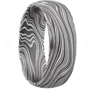 Marble Damascus 8mm Domed Wedding Band Marble Damascus 8mm Domed Wedding Band