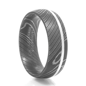 NIMBUS Damascus Steel Ring With Sterling Silver Inlay by Lashbrook NIMBUS Damascus Steel Ring With Sterling Silver Inlay by Lashbrook