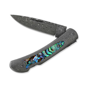 Damascus Steel and Abalone Folding Knife Damascus Steel and Abalone Folding Knife