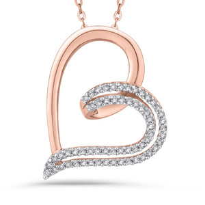 10kt Rose Gold and Double Diamond Row Heart Necklace 10kt Rose Gold and Double Diamond Row Heart Necklace