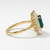 14K Yellow Gold Emerald Cut Teal Parti Sapphire Ballerina Diamond Halo Ring
