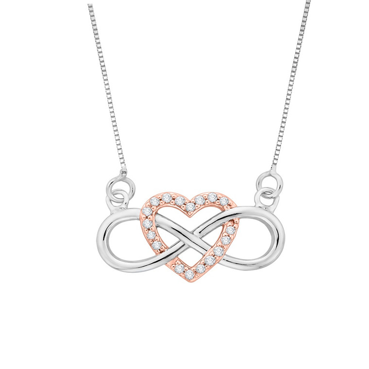 10k White & Rose Gold, Diamond Infinity Heart Necklace