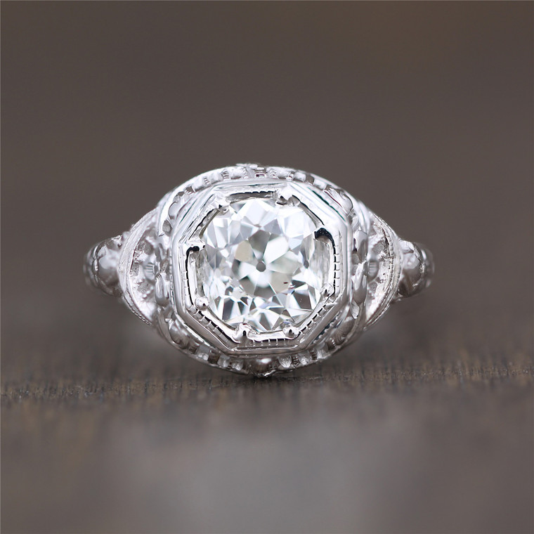 Early 1900s Vintage Old Mine Cut Diamond Filigree Engagement Ring