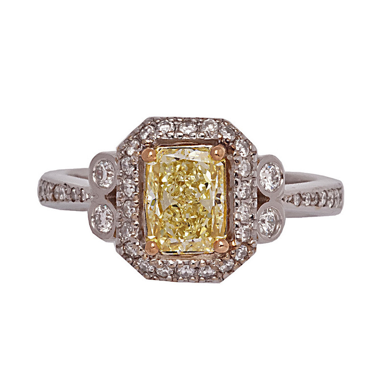 Radiant Cut Natural Yellow Diamond Ladies Ring