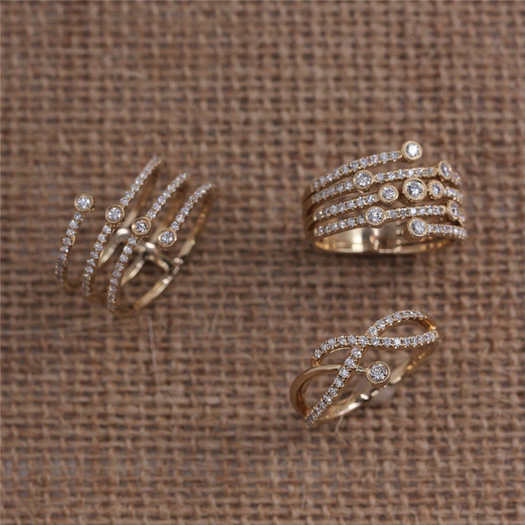 14k Yellow Gold & .37ctw Four Row Diamond Ring