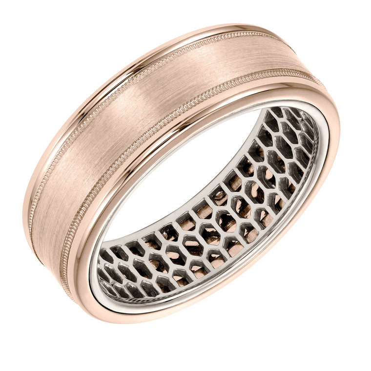 ArtCarved Inside and Out Wedding Band - Mesh Pattern, Rose Gold