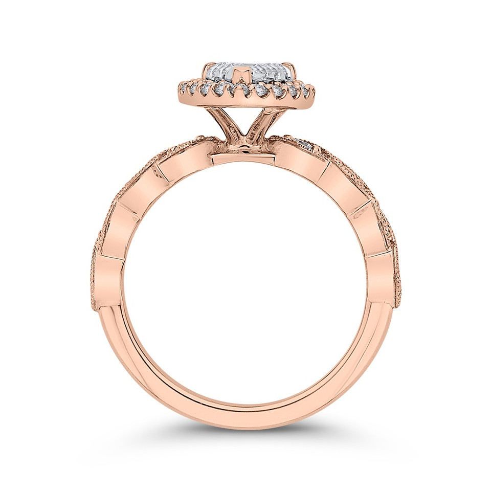 14K White with Rose Gold Diamond Halo Cluster Engagement Ring (Stunning!)