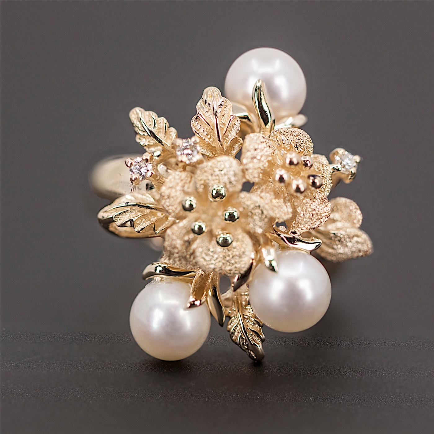 Estate 14K Yellow Gold, Pearl and Diamond Fun Ring