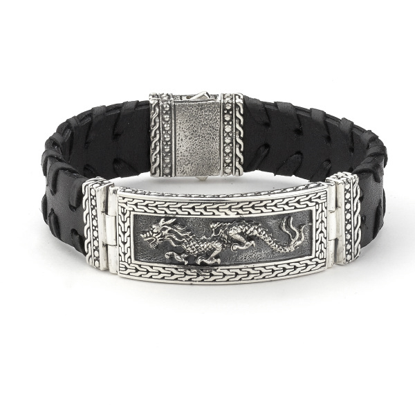 Sterling Silver Naga Dragon Bracelet by Samuel B. - Mens Bad Ass