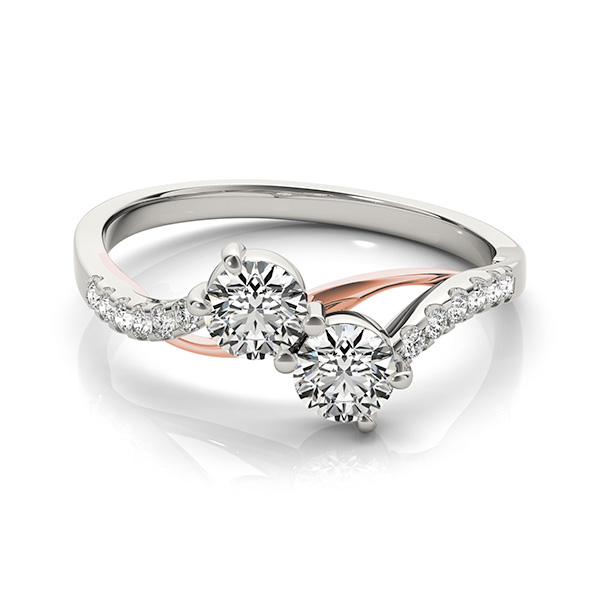 Diamond King② 2本 White and Rose Gold 2 Stone Diamond Bypass Ring - Crossover
