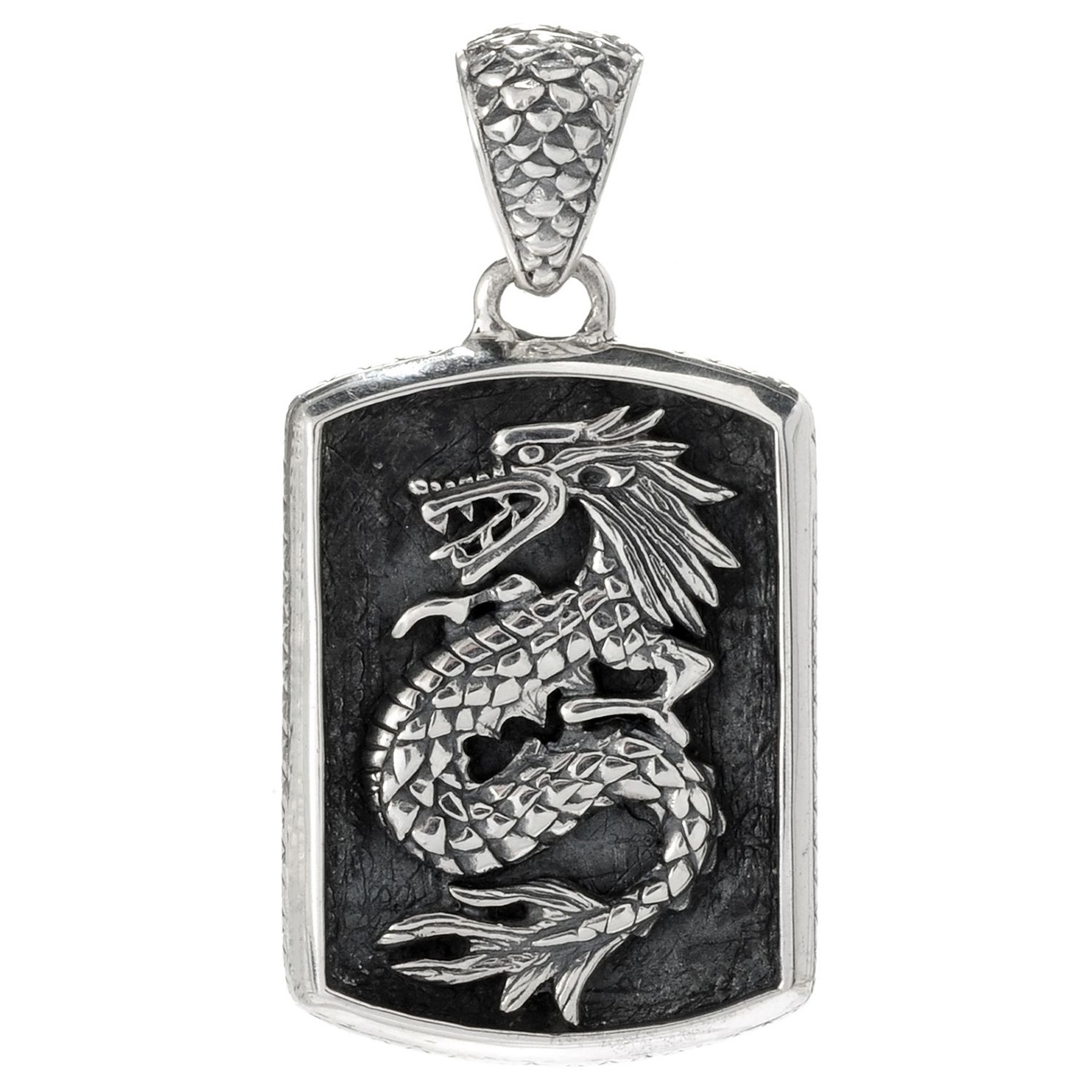 Samuel B Sterling Silver Dragon Dog Tag Men's Pendant - Men's Jewelry