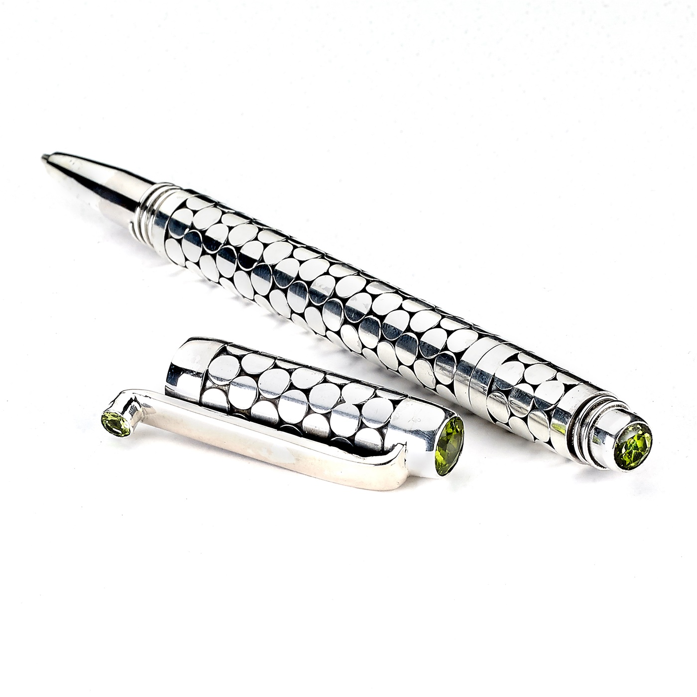 Keepsake Sterling Silver Ballpoint Pen with Red Garnet - Balinese