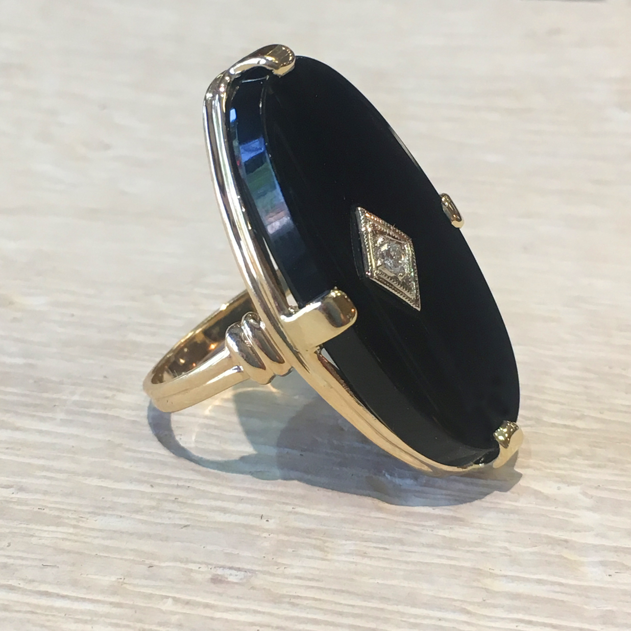 Vintage (1960s) Black Onyx & Diamond Ring, it's a looong piece of