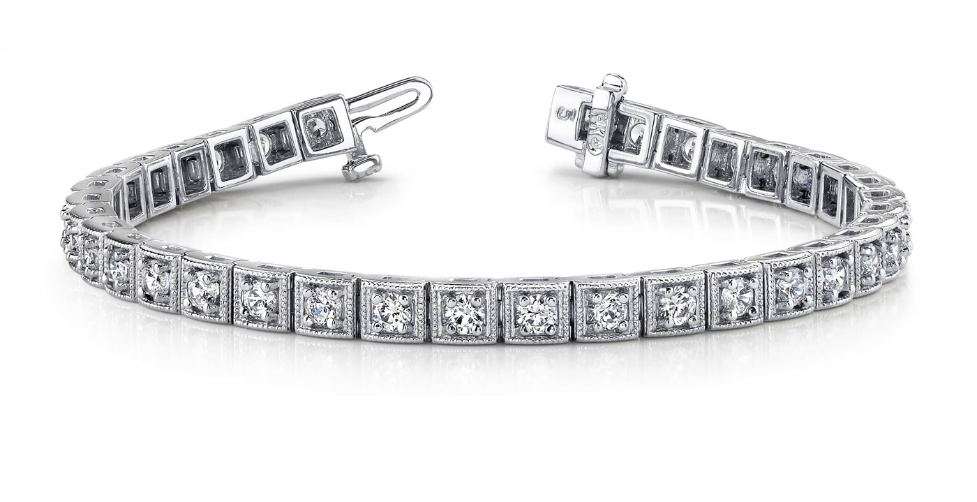 【VINTAGE HOLLYWOOD】Vintage 2008 Square Bracelet Vintage Style Antique Square Link Diamond Bracelet, 3 ctw