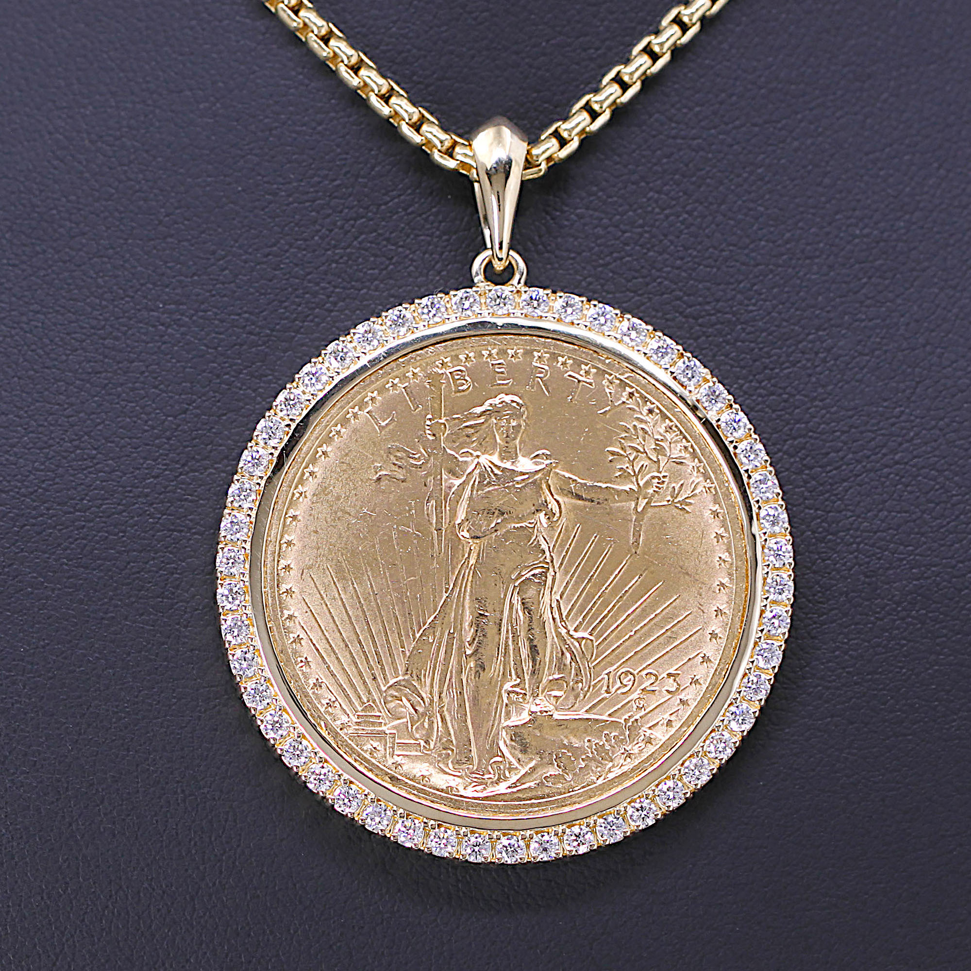 Stunning U.S. $20 Gold Coin and Diamond Necklace (over 1.5ctw of Diamonds)n  Head Gold Coin Necklace, Arrow Style with Diamond