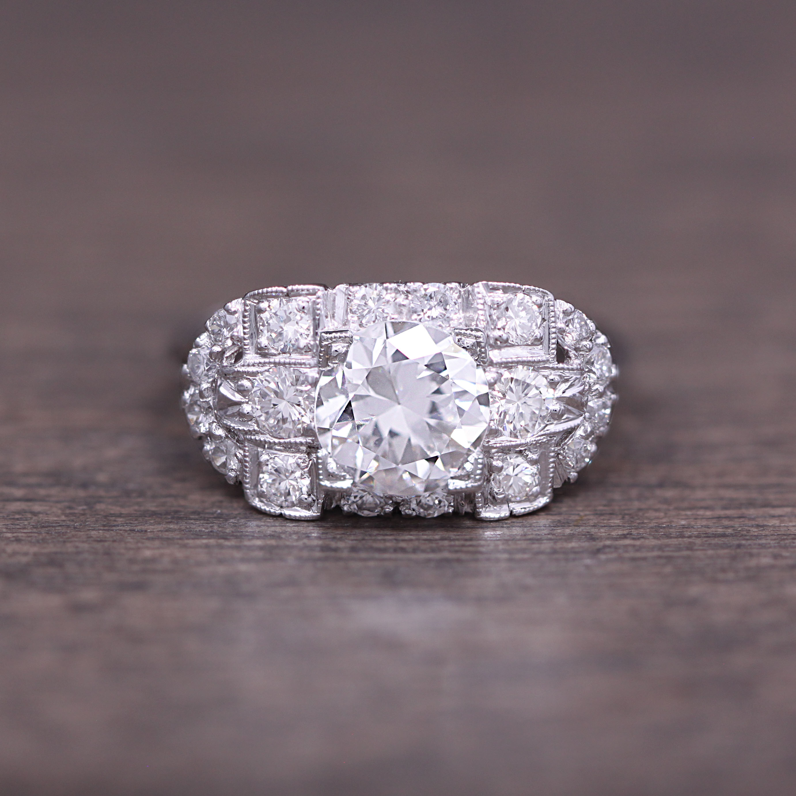 1940s Vintage Platinum & Diamond Engagement Ring featuring a GIA