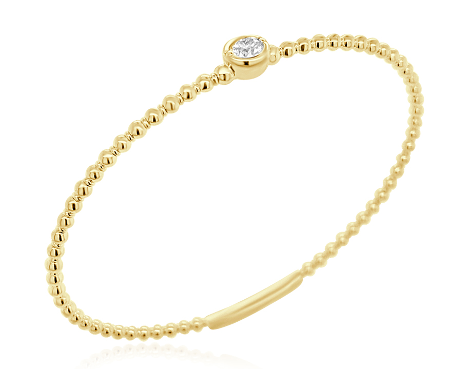 14K Yellow Gold .31ct Diamond Bezel Set Solitaire Beaded Flex Bangle