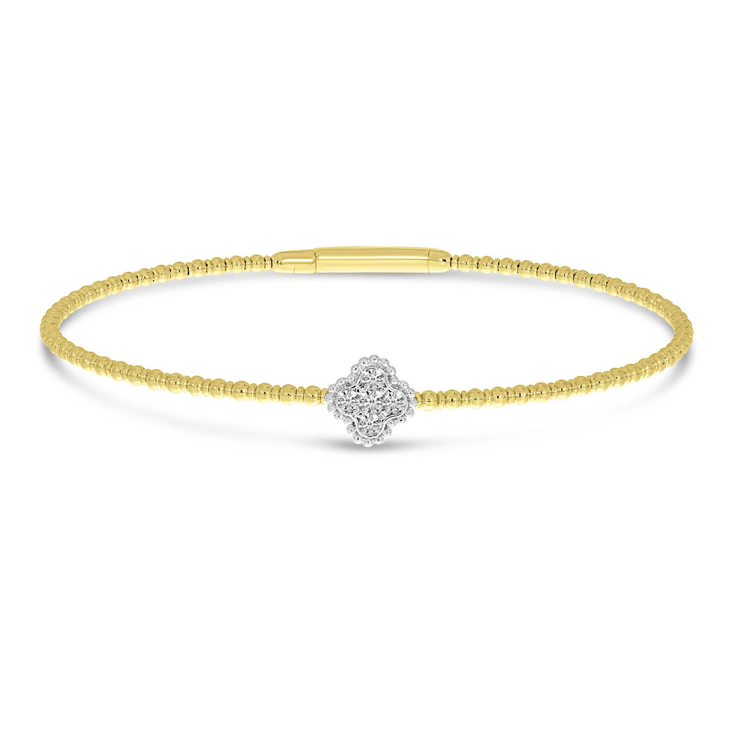 14K Two Tone .19ctw Clover Milgrain Beaded Flex Bracelet