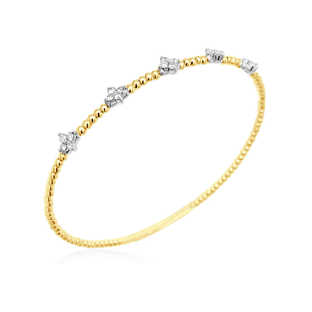 14K Yellow Gold .44ctw Diamond Station Beaded Flex Bangle