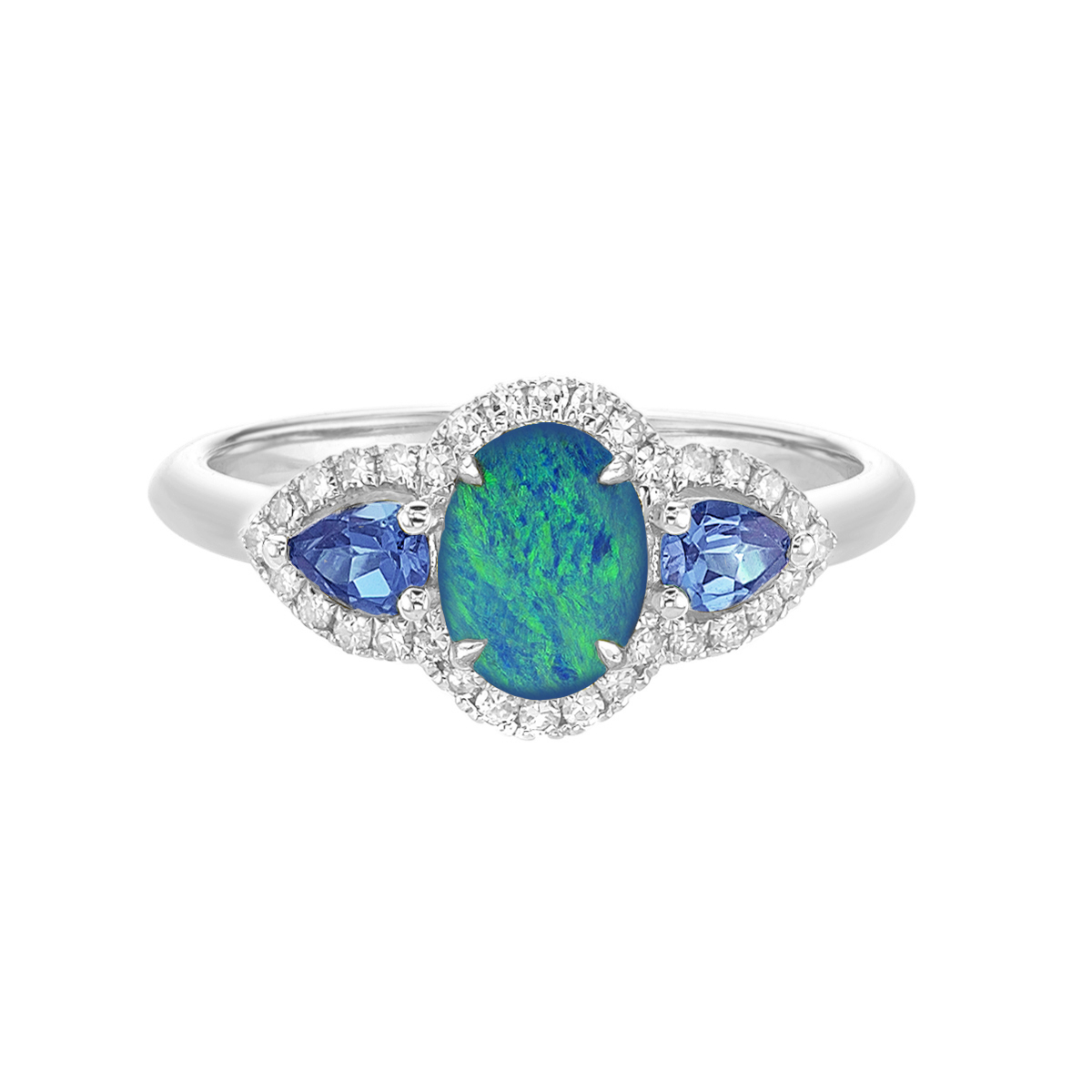 Stunning 10K White Gold Australian Opal Doublet & Blue Sapphire 3
