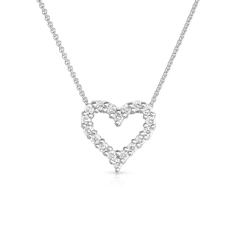 14K White Gold Petite Diamond Heart Necklace - .57ctw