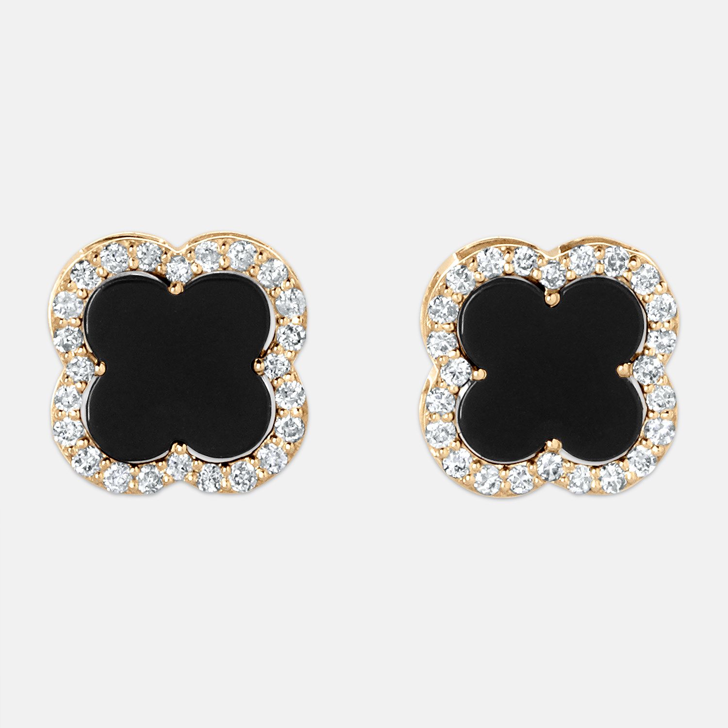 DECOUVERTE ☆ 10K square onyx pierce(両耳) 14K Yellow Gold Onyx & Diamond Clover Screwback Earrings