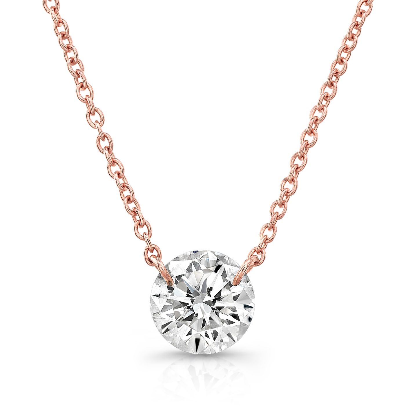 floating diamond necklace rose gold