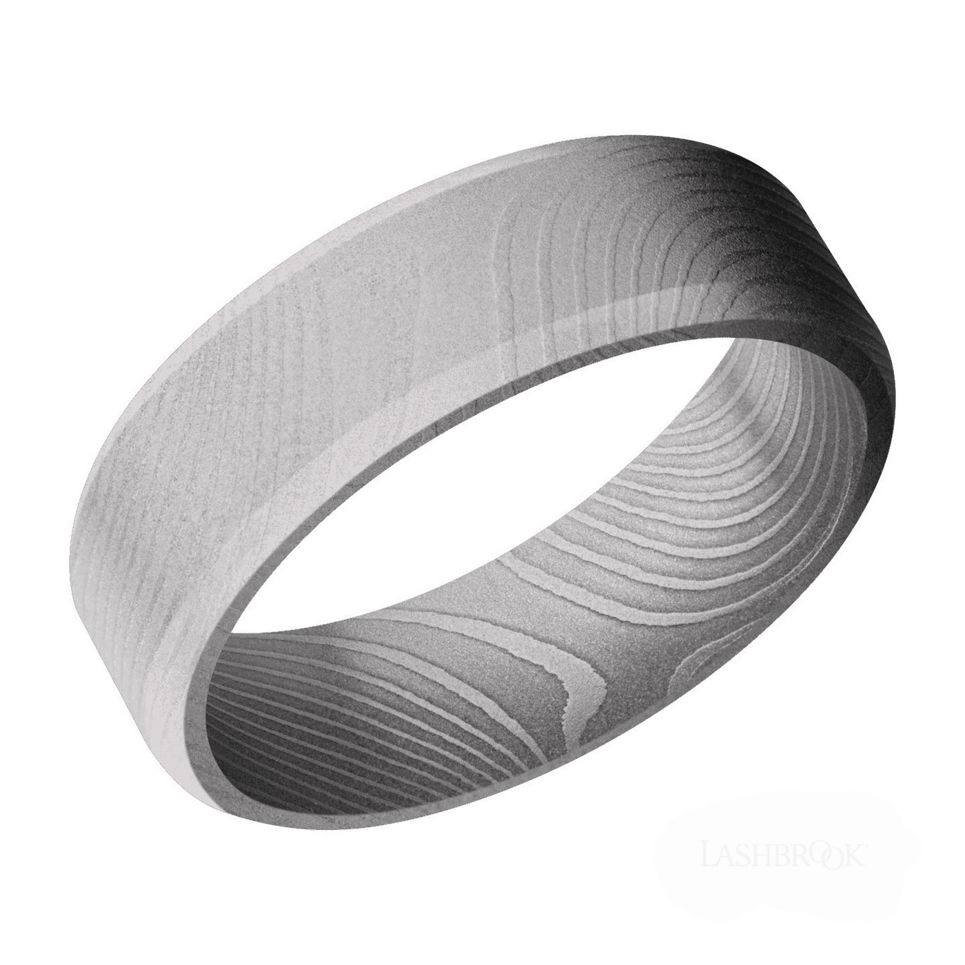 TYRELL Damascus Steel Brushed Beveled Men's Wedding Band with