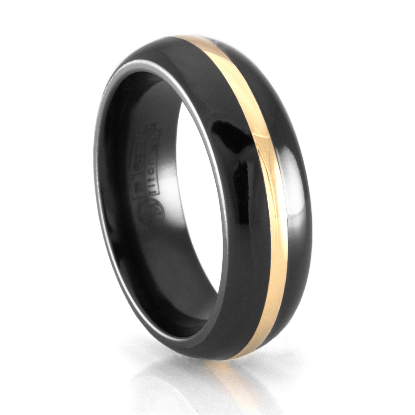 Edward Mirell Black Titanium Ring with 14K Yellow Gold