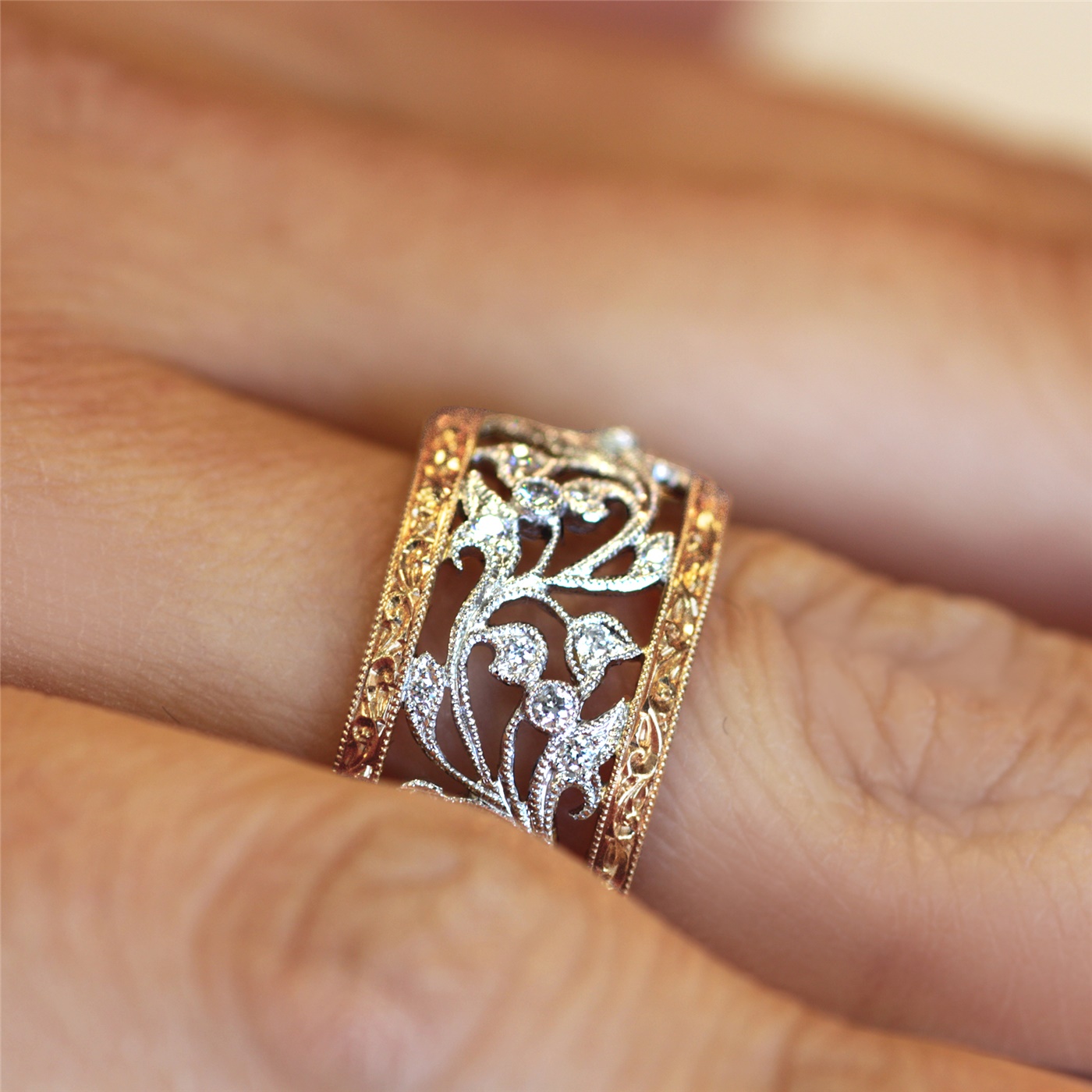 14k Solid Gold Diamond Leaf Chevron Ring V Shape Wedding Band Leaf Vine Ring.  | eBay