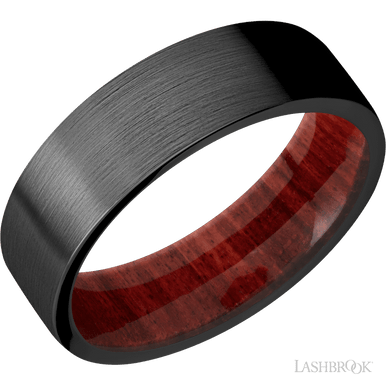 Black Zirconium Ring with a Honduras Redheart Wooden Sleeve by