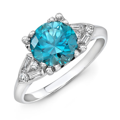 Vintage Platinum, Diamond & Blue Zircon Ring