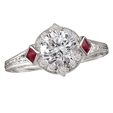 18kt White Gold, Diamond and Ruby Vintage Inspired Engagement Ring by ...