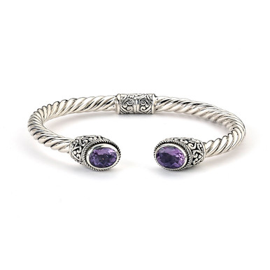 Sterling Silver Bangle Bracelet with Amethyst or, Blue Topaz or