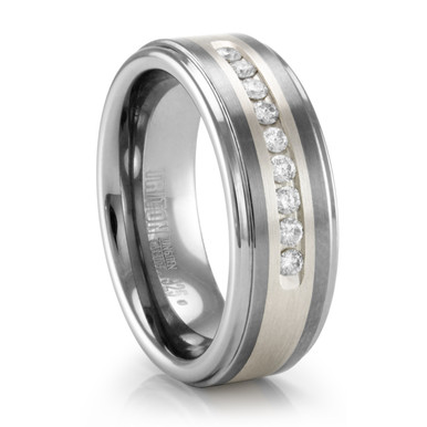 Triton Tungsten Ring with Diamonds - Tungsten Wedding Band with Channel ...