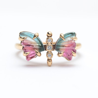 Ombre Mint Green-Pink Tourmaline Carved Butterfly & Diamond Ring - Yates &  Co Jewelers