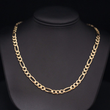 Mens 14K Yellow Gold Figaro Chain Necklace, 5.9m, 20