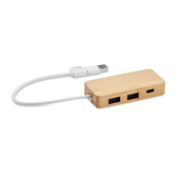 Stílusos Bambusz 3 Portos USB Hub Felelős Dizájnnal